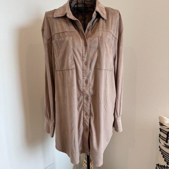 Bagatelle Collection Faux Suede Leather Taupe Brown Button Up Shirt Size M - Picture 4 of 8